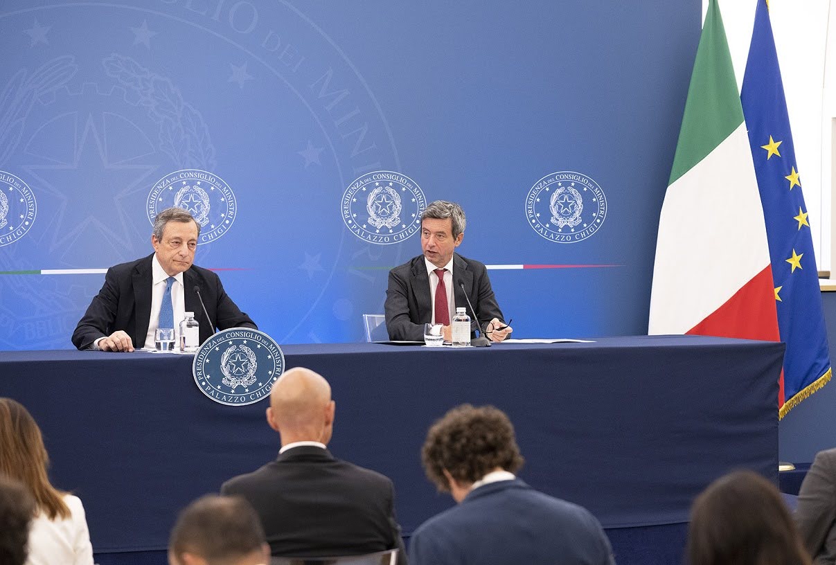 Draghi e Orlando in conferenza stampa - Photo credit: Palazzo Chigi